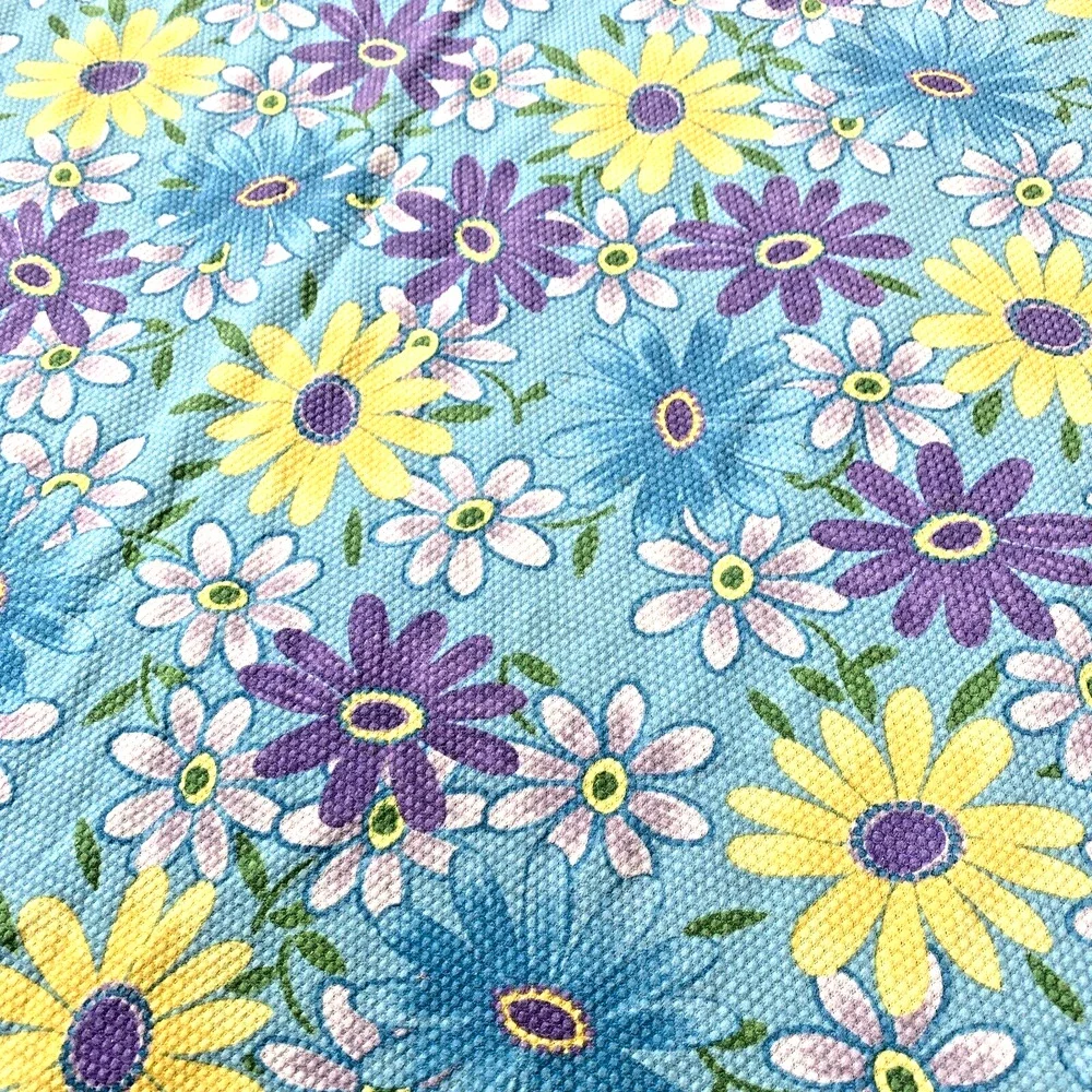 Retro Mod Flower Power Tablecloth Table Topper Blue & Yellow Picnic Handmade